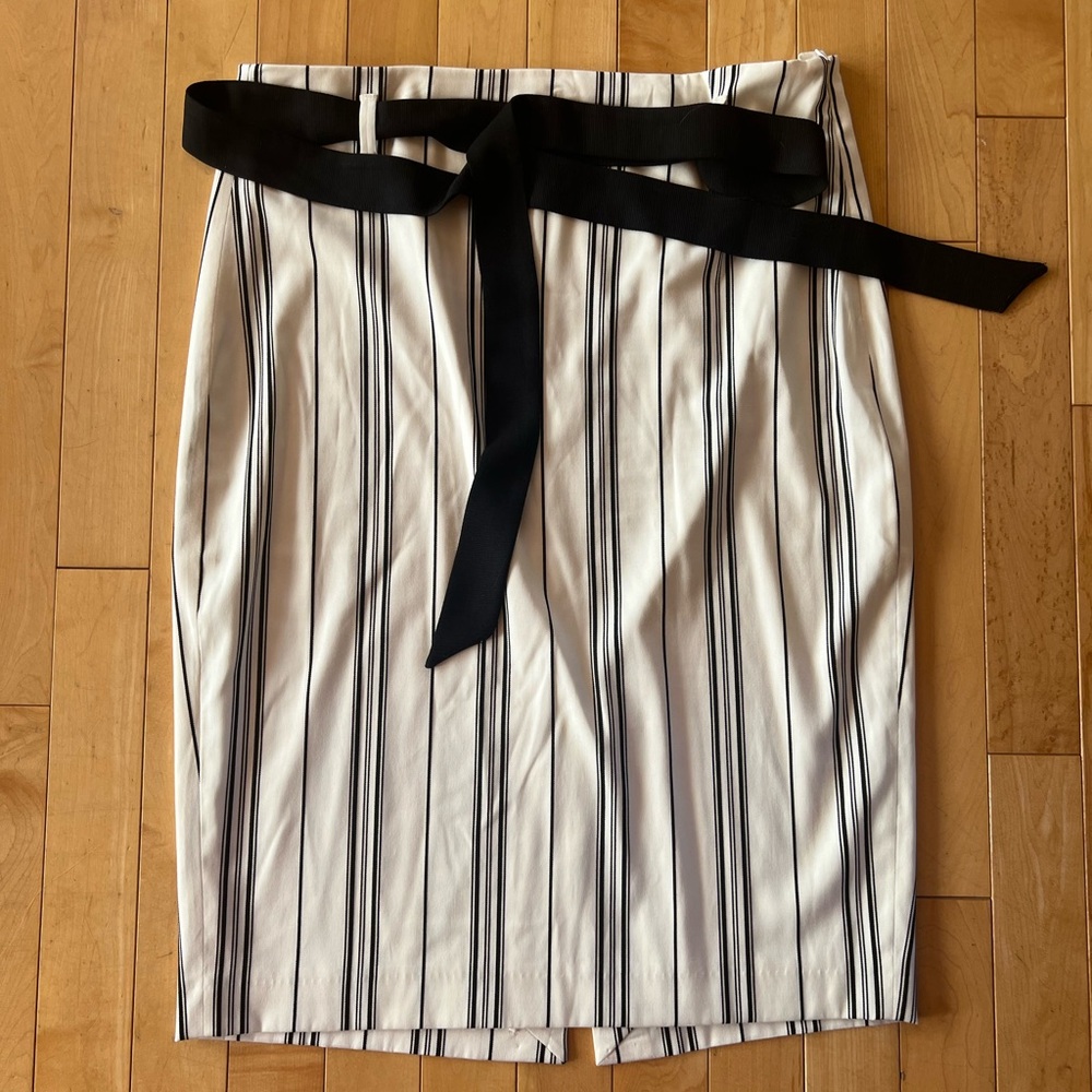 Black & Ivory Stripe belted skirt
